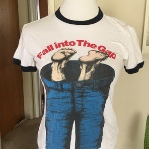 Vintage GAP Ringer Tshirt 90s Fall Into Red Blue